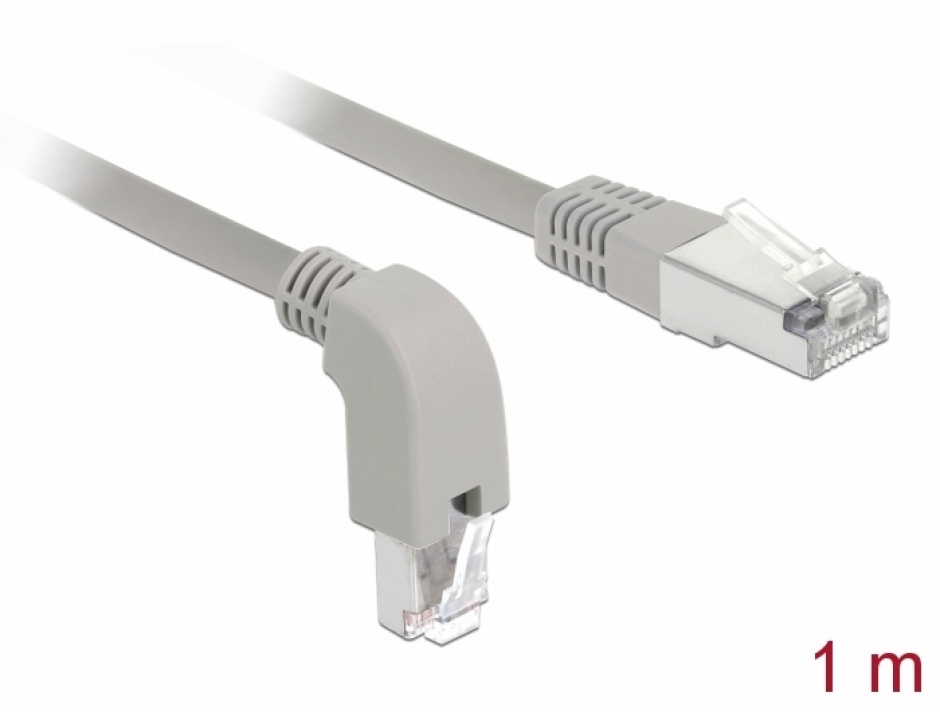 Cablu de retea RJ45 cat 6A S/FTP unghi jos/drept 1m Gri, Delock 85874 conectica.ro